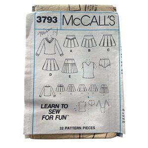 1988 McCalls 3793 Cheerleader Sewing Pattern Size 14 Miss Tops & Skirts Vintage